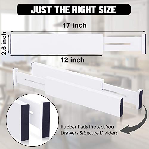 Ryqtop Bamboo Drawer Dividers Organizers, Kitchen Drawer Organizer, Adjustable Drawer Divider For Clothes, Kitchen, Dresser, Bedroom, Bathroom And Office, 4-Pack(12-17 In), White #TOP1