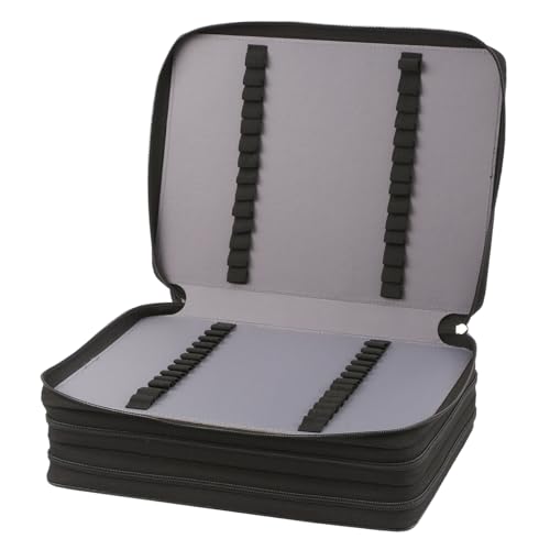 Image of Marker Pen Organizer Case 168 Slots w /Handle & Shoulder Strap | 3-Layer Zipped Pencil Pouch PU Leather w /Open Front pocket for Gel Pen Markers to Artists, Painters