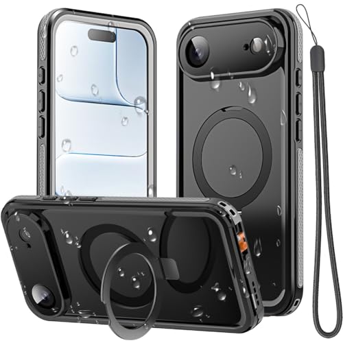 Coque iPhone 17 Air noire en silicone rigide avec anneau magnétique étanche