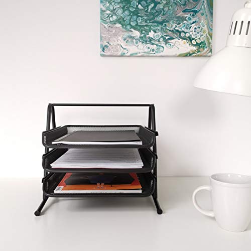 D.RECT 7610 Metalen opbergvakken, bureau-organizer voor documenten, 3 laden, brievenbakje, A4-organizer, mesh… - Afbeelding 4