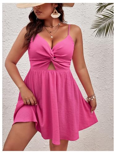 Image of Floerns Women's Plus Size Cut Out Twist Front Sleeveless Flare Hem Cami Dress