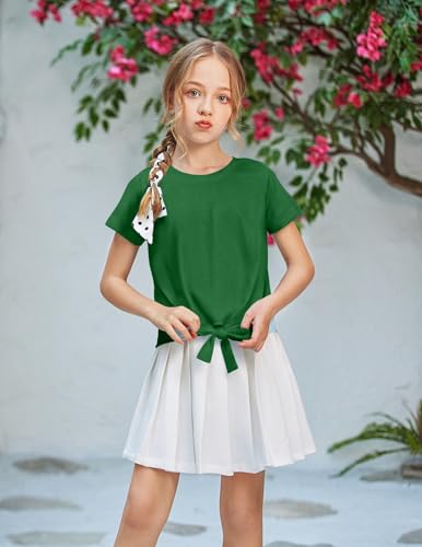 Image of Arshiner Girls Short Sleeve Shirts Tie Knot Front Tops T Shirts for Kids Crewneck Cute Casual Tie Dye Tee Blouse
