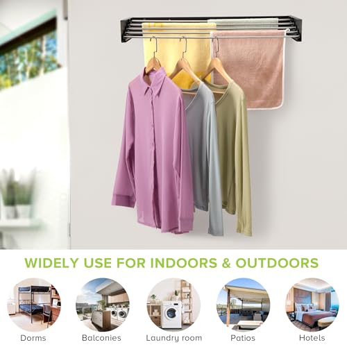 🏡✨Wall Mounted Laundry Drying Rack – Retractable Clothes Dryer with 5 Stainless Rods | 60 lb Capacity, Space-Saving Foldable Design for Bathroom & Utility Rooms (Black, 31.5") - Image 6