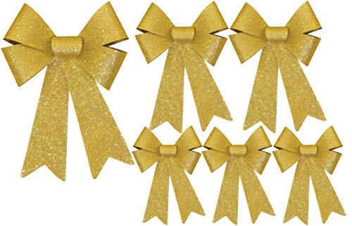 Black Duck Deals Christmas Decoration Holiday Glitter Bows- Red, Green & Gold (Gold)