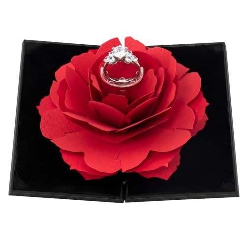 Image of wonuu Engagement Ring Box,Ring Rose Box Surprise Jewelry Storage Holder for Woman as Proposal Engagement Wedding Ring Jewelry Gift ect. (Rhombus Shaped-Black)