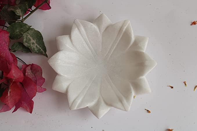 Jaipur Art Exports Pearl White Lotus Handmade Marble Uruli or Urli - Large 6 inch Flower Bowl for Floating Flowers, Tea Lights or Candles - Diwali Decoration-image-44
