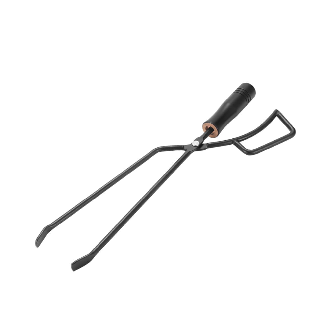Pinzas largas de carbón para barbacoa, mango de madera resistente al calor, ideal para asar al aire libre y camping, construcción de hierro resistente para un manejo seguro y fácil