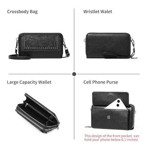Image of FALAN MULE Crossbody Bags for Women Small Leather Cell Phone Wallet Wristlet Purse with Zip Around 2 Strap