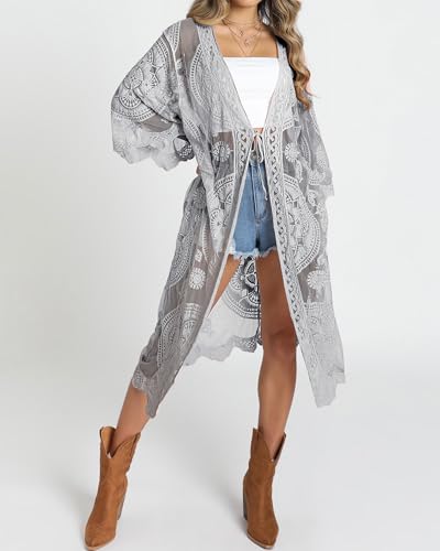 Image of Bsubseach Women Mesh Cardigan Bikini Beach Kimono Open Front Swimsuit Cover Ups Swimwear