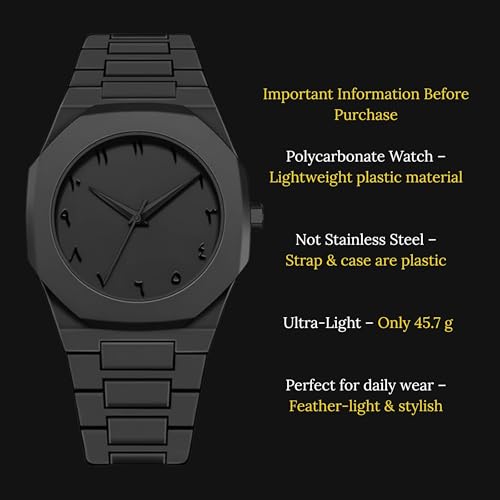 Image of Arabic Aura Watch for Men - Stylish Black Dial Arabic Numbers Watch, Premium Quality, Waterproof, Casual & Formal Design || Gift for Him