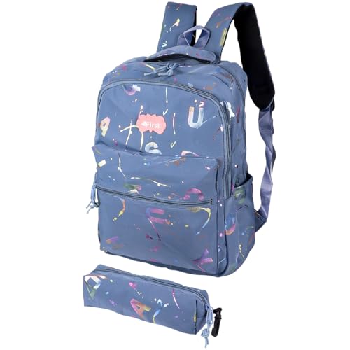 Mochila Escolar Letter Glow com Estojo Combinando – Estampa Colorida e Bolso para Garrafinha | First Brasil