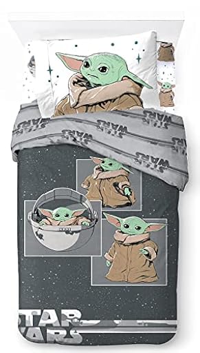 Star Wars Mandalorian Baby Yoda Grogu Juego de Ropa de Cama Infantil 3 Piezas 100% Algodón Cama Individual - Incluye Funda Edredon 135x200cm + Sabana Bajera 90x200cm + Funda de Almohada 50x70cm | Ya disponible en tu tienda friki favorita! En mundofriki.es!