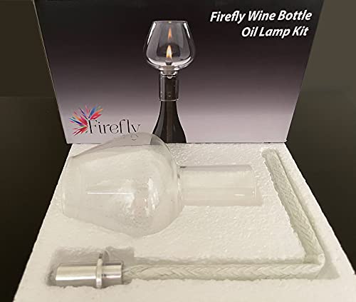 Firefly Wine Bottle Oil Lamp Conversion Kit - 3/8" Fiberglass Wick with Premium Aluminum-Brass Holder, Protective Glass Chimney Globe, Decorative Bottle Light Transformer, DIY Home Decor