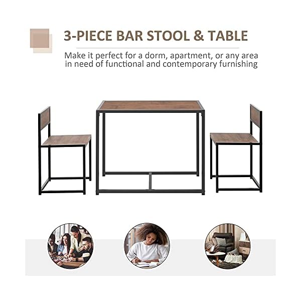 HOMCOM 3 Pcs Table Stool Set Industrial Design w/Steel Frame MDF Panels Living Room Bar Modern Furniture - Image 6