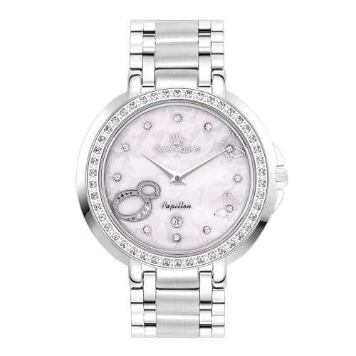 René Mouris Papillion Watches for Women - 36MM 316L Stainless Steel Luxury Watch - Sapphire Coated Mineral Crystal - 50M Waterproof Wrist Watches with 316L Stainless Steel Band.