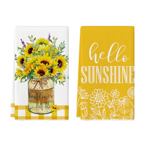 Artoid Mode Sunflowers Vise Leaves Summer Kitchen Towels Dish Towels 18x26 Inch Farmhouse Decoration Cleaning Set of 2