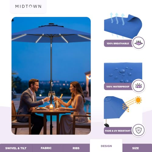 Image of Midtown Umbrellas LED Swilt - 10 Ft Solar LED Patio Umbrella, Dark Blue