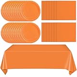 Juhap 49Pcs Orange Birthday Party Decorations Orange Party Supplies Set Include 24 Plates 24 Napkins and 1 Tablecloth, Disposable Orange Tableware for Birthday Wedding Graduation Baby Showers Party