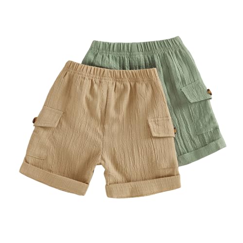 Ayalinggo Toddler Baby Boy Shorts 2 Pack Golf Pants Slim Fit Solid Color Elastic Waist Fashion Stretch Pant with Pockets (Khaki Green 2 Pack, 3-4 Years)