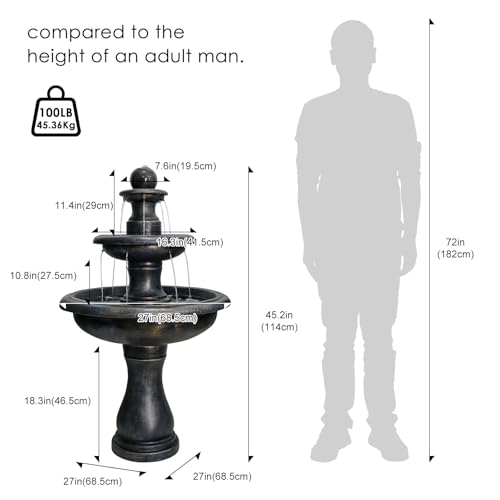 Image of Naturefalls 45.2 inch Water Fountain Outdoor - Large Waterfall Fountain Outside, 3-Tiers Cascading, Fiber Reinforced Concrete, Indoor and Outdoor Fountain for Garden, Patio, Backyard, Lawn, Yard Decor