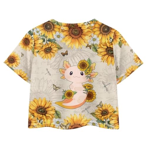 Image of Girl Crop Top Shirts for Summer Cute T Shirts Short Sleeve Tees for Kids 5-16