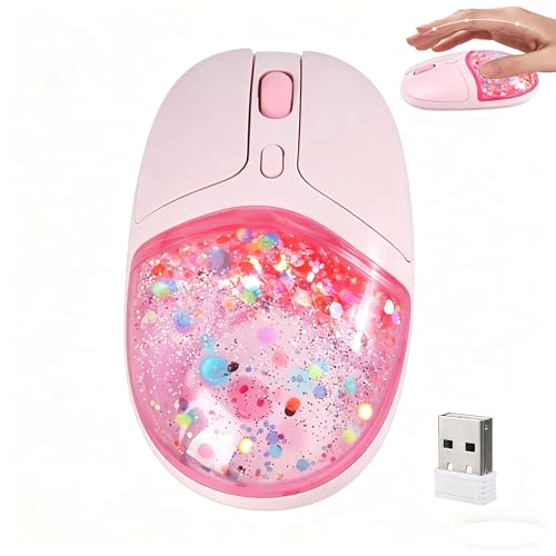 Wireless Mouse Cute Bluetooth Clear Aqua Water Mice,Glitter Liquid Sand Silent Aesthetic Piggy Transparent Retro Mice for Mac/PC/Laptop/Chromebook/Computer/Tablet/iPad Travel Girls Boy Women Men Gift