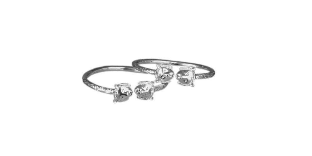 Lion Ends .925 Sterling Silver West Indian Bangles (Pair) (MADE IN USA)