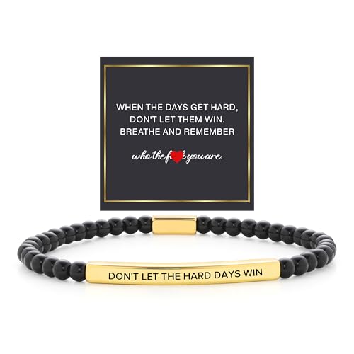 Mkrx3 Dont Let The Hard Days Win Inspirational Bracelets for Women Black Agate Elastic Beaded Bracelet Christmas Birthday Jewelry Gift