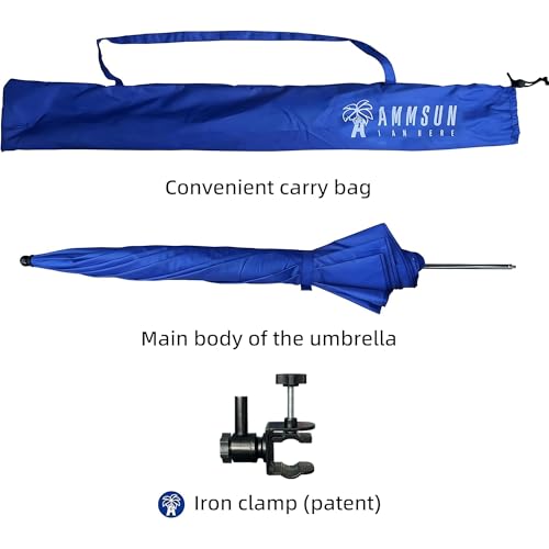 Image of AMMSUN XL Chair Umbrella with Universal Clamp Adjustable 47 inches and 360-degree Swivel UPF 50+, Portable Clamp on Camping or Beach Chair, Stroller, Wheelchair, Golf cart, Lounger (1, Navy)