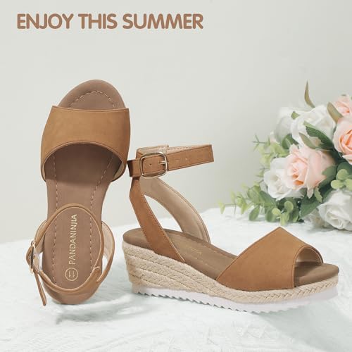 Image of PANDANINJIA Girls Wedge Sandals Espadrilles Platform Heels for Girls Dress Shoes Ankle Strap Little Big Kids Sandals Summer Shoes