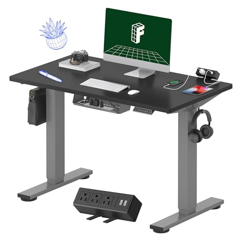 Image of FLEXISPOT EN2 Whole-Piece Standing Desk with Clamp Power Strip, 40x24'' Electric Stand Up Height Adjustable Desk with Cable Management (Gray Frame + Black Top, 2 Packages)