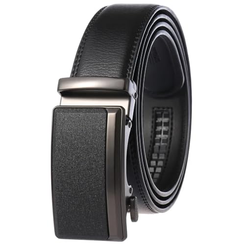 Automatic Buckle Cowskin Fashionable Leather Belt For Men's Easy to Fit, Luxury Designer No-Hole Ratchet Style Belt
