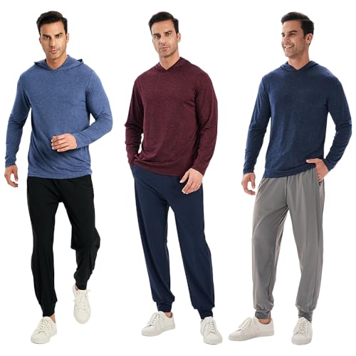 5 Pack Men's Lightweight Pullover Hooded Tees – Long Sleeve Sweatshirts for Gym, Running, Fishing2