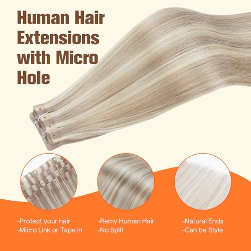 Image of Full Shine Holed Human Hair Tape in Extensions 18P613 Ash Blonde Highlight Blonde 20Pcs 30G Invisible Seamless 12Inch Skin Weft Tape Extensions Human Hair for Women Wedding Soft Remy Hair Extensions