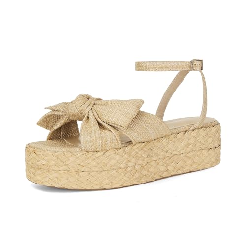 Image of DOEYG Raffia Platform Sandals for Women Comfortable Casual Adjustable Buckle Strap Summer Open Toe Woven Slingback Beach Sandals