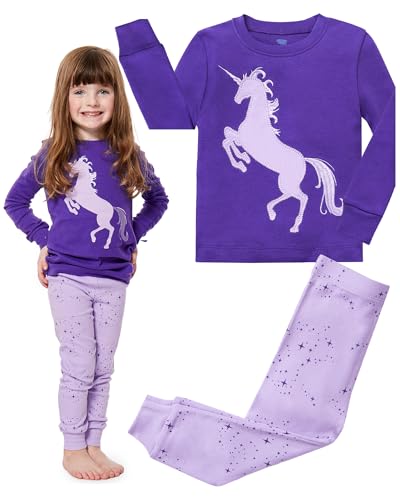 Girls Pajamas Unicorn Pegasus Lips 2 Piece 100% Super Soft Cotton, Purple, 4 Years
