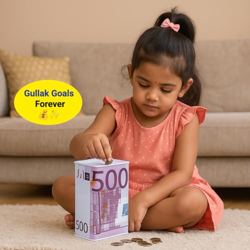Image of Market99 Rectangular Money Bank | Purple Tin Coin Bank with 500 Euro Note Print & Glossy Finish | Trendy Piggy Bank for Kids & Adults | Stylish Savings Box for Home, Office Desk & Gift Use