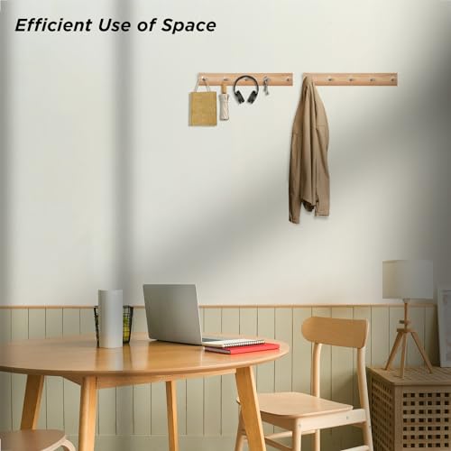 Hausist A00229 16.9Inch Wall Coat Rack With 5 Cnc Stainless Hooks - Solid Beech Wood Hangers thumb #3