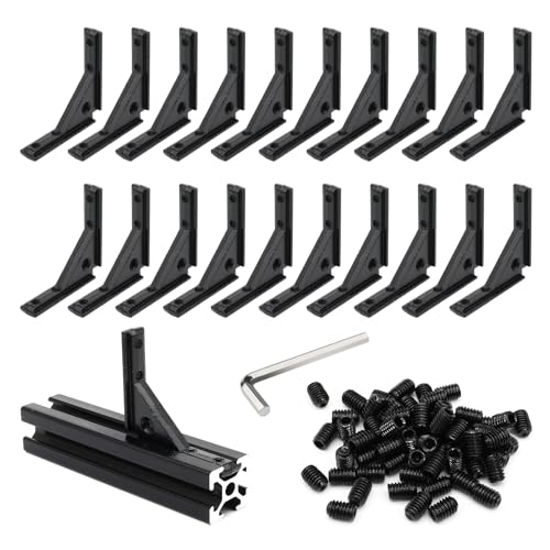 Image of 20Pcs 2020 Aluminum Extrusion Black Corner Bracket T Slot Inside L Shape Joint Angle Hardware Panel Mount Connector with Screws for 20 Series 20 /20 2040 V Slot Extruded Aluminum Profile