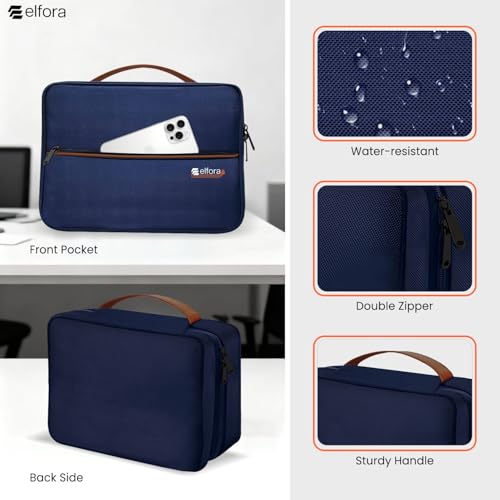 Image of Elfora Electronics Cable Organizer Bag | Portable Travel Accessory Case for Cables, Charger, Phone, Cords & Earphones | Single Compartment Storage Pouch with Mesh Pockets and Handle Carry Strap (Blue)