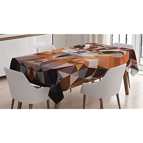 ABAKUHAUS Mantele Geométrico del búho, Lavable, 140 x 170 cm, marrón Naranja Cover