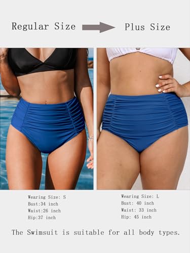 CUPSHE Women's High Wasited Bikini Bottom Shirred Tummy Control Swimsuit Full Coverage Retro Swim Bottom(XS-4XL)2