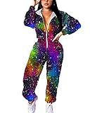 EOSIEDUR Women's One Piece Tracksuit Outfits Windbreaker Jacket Camouflage Crop Top Pants Jumpsuit Set Milky Way S