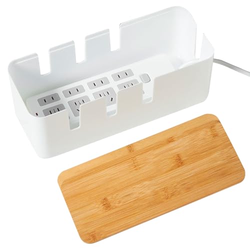Caja para Cables,Organizador de Cables - con Tapa de Madera para Regletas en Salón Oficina Escritorio Ordenador TV Cocina Hogar Lugar de Trabajo