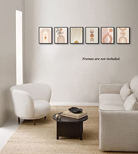 Abstract Line Boho Wall Art - Modern Bohemian Pictures Minimalist Sun And Moon Unframed 8 X 10 Inches Posters Earthy Paper Paintings Leaf Artwork For People Bedroon Living Room Bathroom Kitchen Decor #TOP7