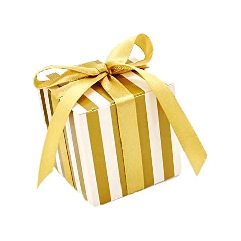 JZK® 50 Gold Stripe Party Favour Boxes Cover
