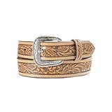 ARIAT Men's Leather Floral Embossed Belt, Tan, 34