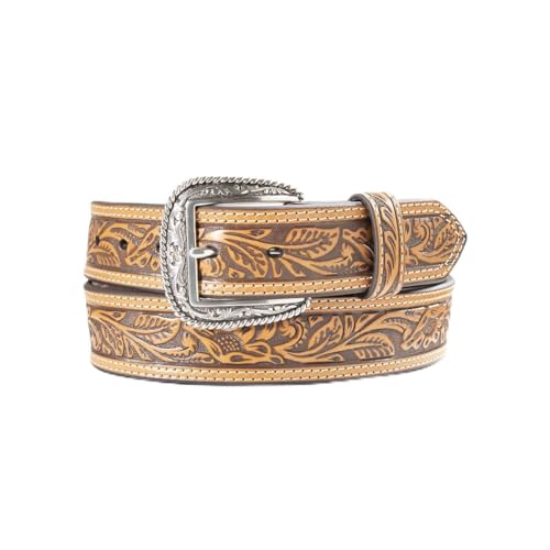 ARIAT Men's Floral Embossed Double Stitched Leather Belt
