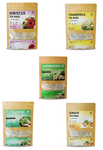 Hibiscus, Peppermint, Lemongrass, Chamomile Ginger Tea Bundle 5 Bags Of Herbal Tea 500 Tea Bags #TOP8