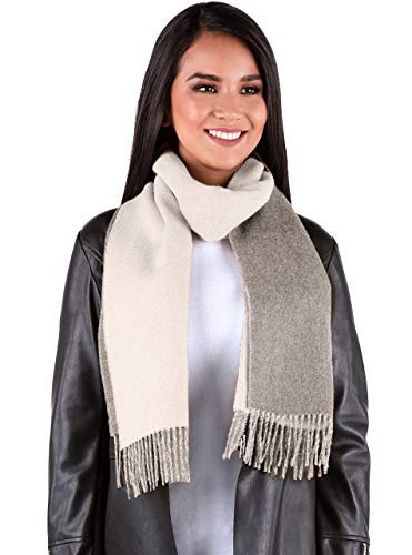 Alpaca Wool Scarf - 100% Pure Baby Alpaca - Double Sided Reversible Contrast Scarf (Smoke/Ivory)2